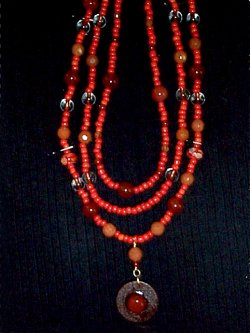 genuine, gemstones, handmade, necklace, carnelian, cloisonne, seed beads, wooden pendant, cabochon, magnetic closure, pendant