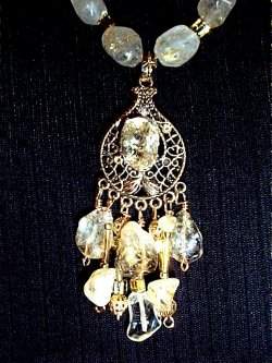 genuine, gemstones, handmade, necklace, rutilated quartz, focal stone, sterling mount, nuggets, pendant, magnetic closure
