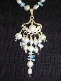 genuine, gemstones, handmade, necklace, freshwater pearls, opal, czech glass, seed beads, silvertone pendant, fancy toggle