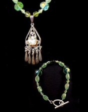 praseolite jewelry set, necklace, bracelet and earrings