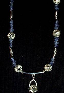 genuine, gemstones, tanzanite, necklace, sterling silver, filigree, pendant, dangle, ball, magnetic closure