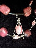necklace, handmade, custom jewelry, bracelet, earrings, rhodachrosite, oval, silver tube, seed beads, lotus toggle closure, silvertone end caps, sterling, cabochon