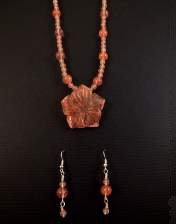 necklace, handmade, custom jewelry, earrings, translucent cherry quartz, flower blossom, round beads, toggle closure