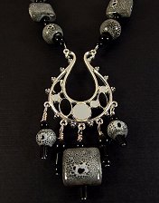 necklace, handmade, custom jewelry, bracelet, earrings, pendant, spotted dalmation stones, sterling silver, black jet accents, silvertone, magnetic closure