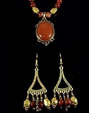 necklace, handmade, custom jewelry, bracelet, earrings, pendant, orange carnelian pendant, goldtone scroll setting, breeciated jasper, silvertone, toggle closure