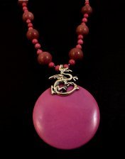 necklace, handmade, custom jewelry, bracelet, earrings, pendant, fushia chalk turquoise, sterling silver dragon bail, antiqued fancy toggle closure