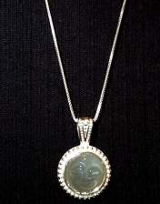 Necklace, round, 14mm, silver, hand carved moonstone cabochon face, sterling silver italian baby box chain