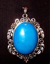 pendant, turquoise, leaf pattern, silvertone pendant, 40x30mm round